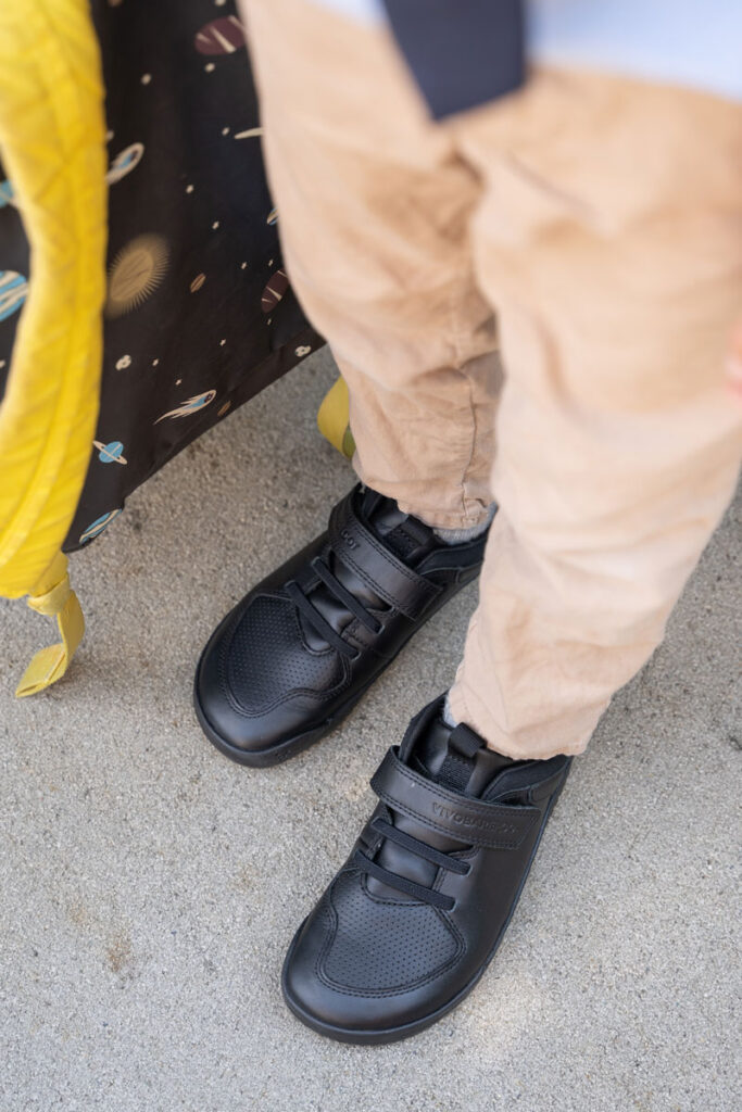 Vivobarefoot Primus barefoot school shoes in black leather