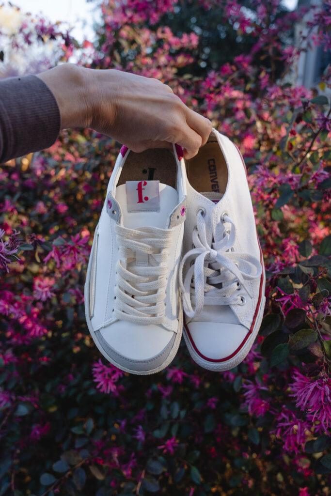 Fleeters barefoot sneakers with a wide toe box compared to the tapered toe box of Converse All Stars