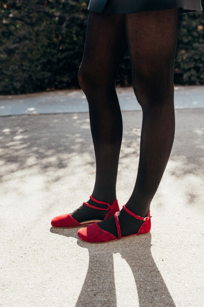 Shapen Orchid barefoot dress shoes in red suede