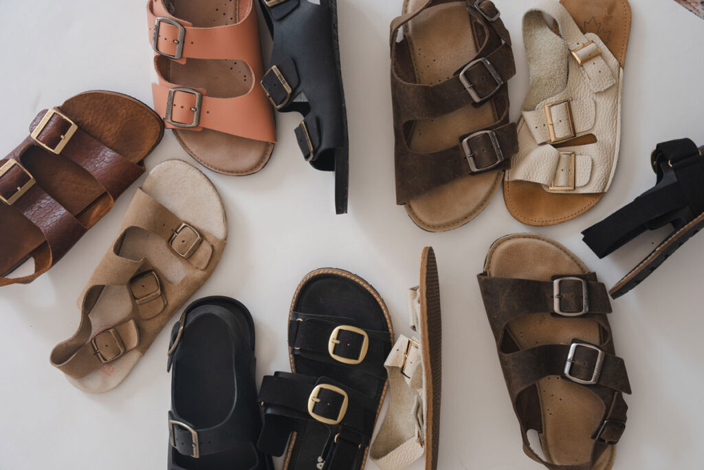 Barefoot sandals like Birkenstocks, more flexible 