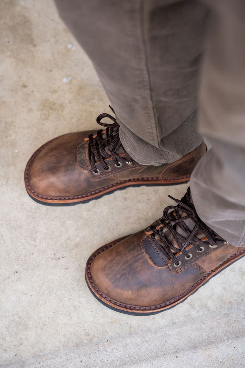 Jim Green Anatomx barefoot boots with an extra wide toe box