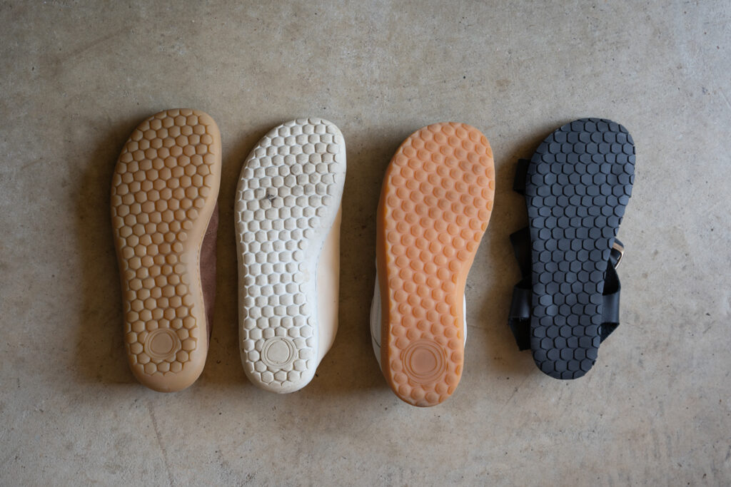 Mukishoes barefoot shoes outsoles from narrow to wide