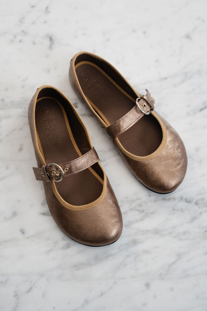 Clotsy barefoot ballet flats in bronze vegan leather uppers