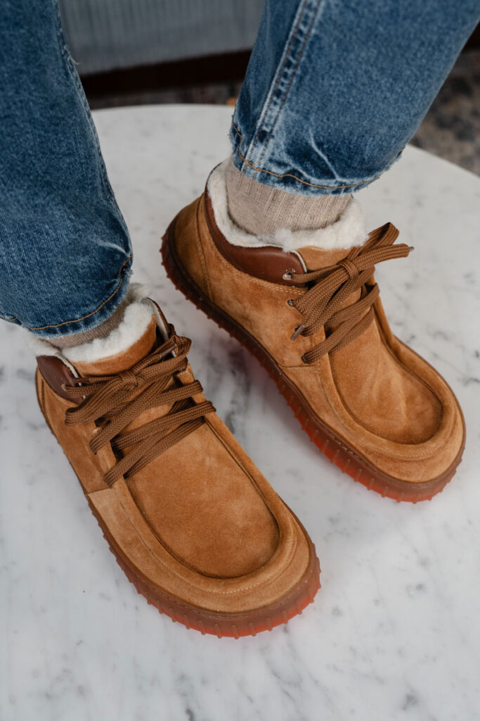 Magical Shoes Monet, barefoot suede mod-toe boots with wool lining