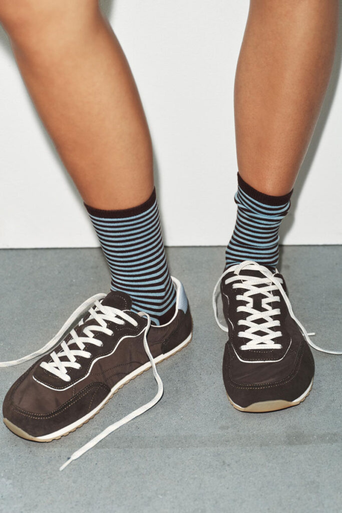 Dark brown suede barefoot sneakers from Zara in adult sizes
