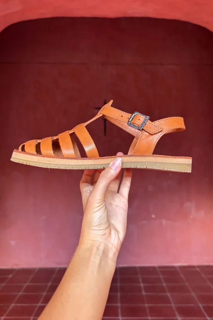 Side profile of the Mexas fisherman sandals that aren't fully barefoot with a 2.5mm heel to toe drop