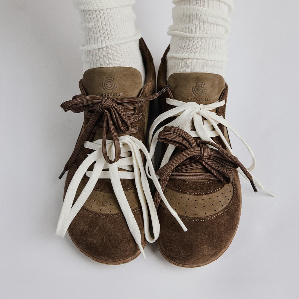Groundies Nova barefoot brown suede sneakers