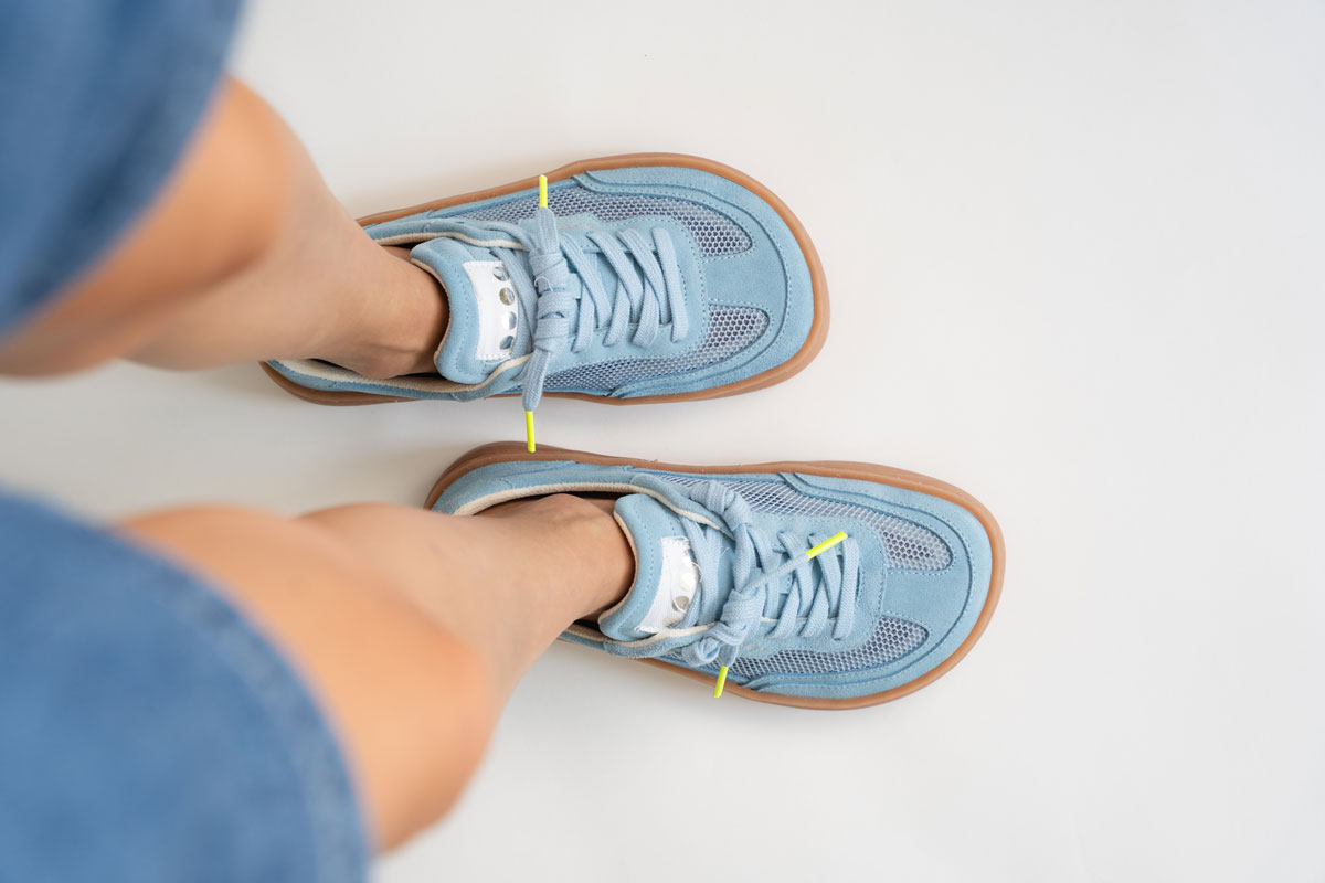 Dada Oromo extra wide barefoot shoes in blue suede and mesh