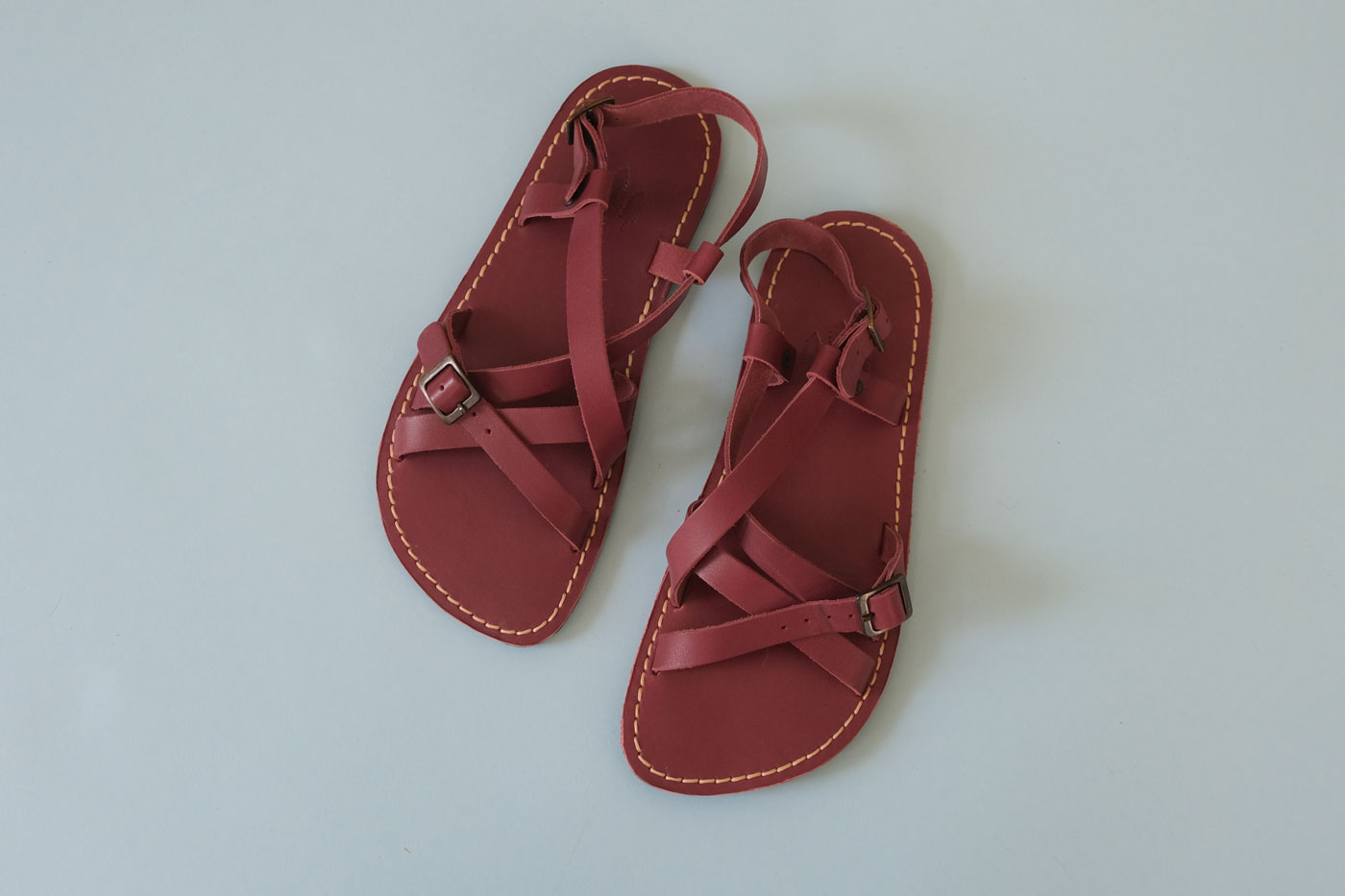 Portland Leather Barefoot Sandals Review, wearing the Amalfi sandal in Marsala