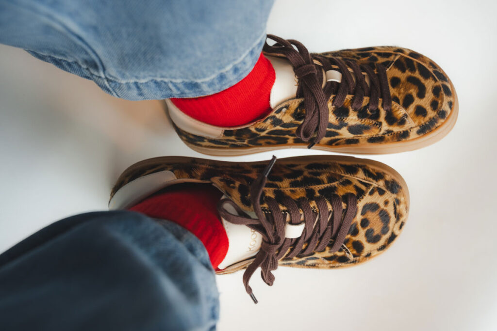 Koops Venan barefoot sneakers in pony hair leopard print