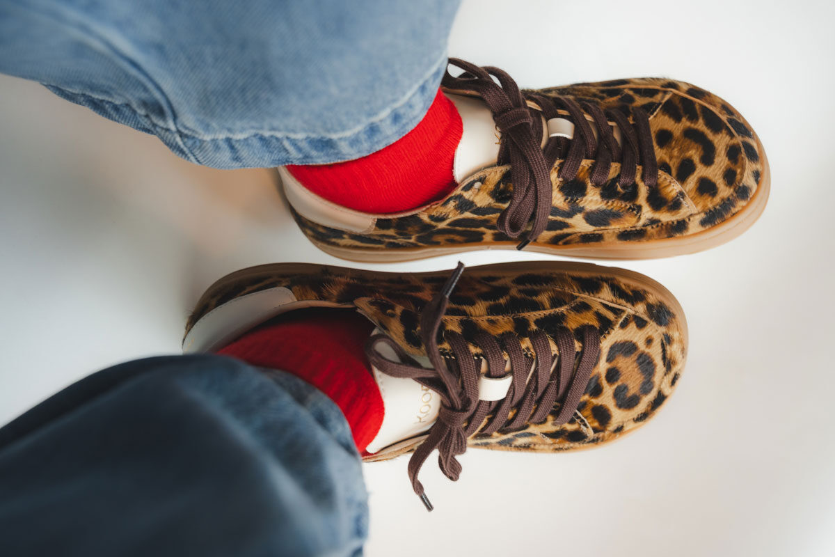 Koops Venan barefoot sneakers in pony hair leopard print